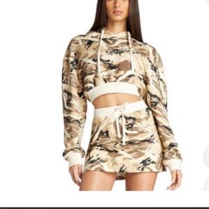 I.AM.GIA Beige Camo Cropped Hoodie & Skirt Set